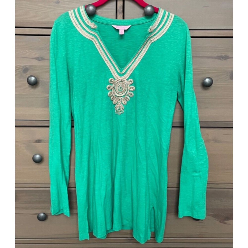 Lilly Pulitzer Size Small Jade Green Tunic Top with Embroidery/Filigree